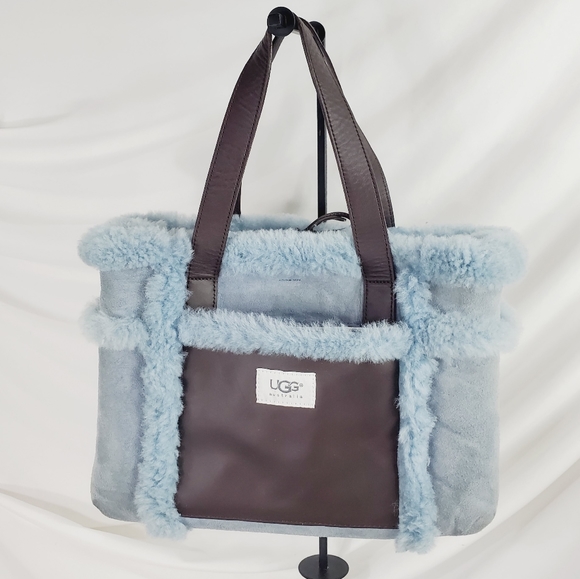 UGG Bags Ugg Baby Blue Suede Purse Sherpa Fur Lining Brown Leather